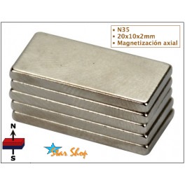 5 IMANES DE NEODIMIO 20x10x2mm 