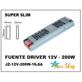 FUENTE DRIVER SLIM 200W PARA CINTA LED 12VDC